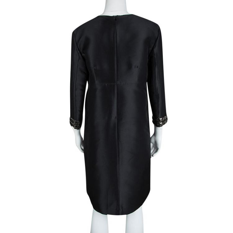 Pre Owned Burberry London Black Embellished Sleeve Detail Shift Dress M