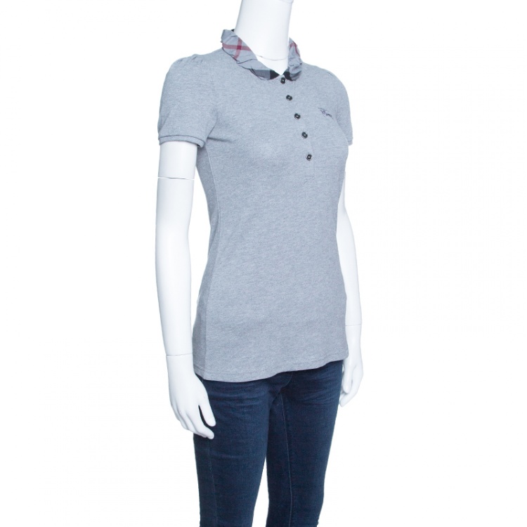 مملوكة مسبقًا Burberry Brit Grey Melange Novacheck Collar Polo T-Shirt XS