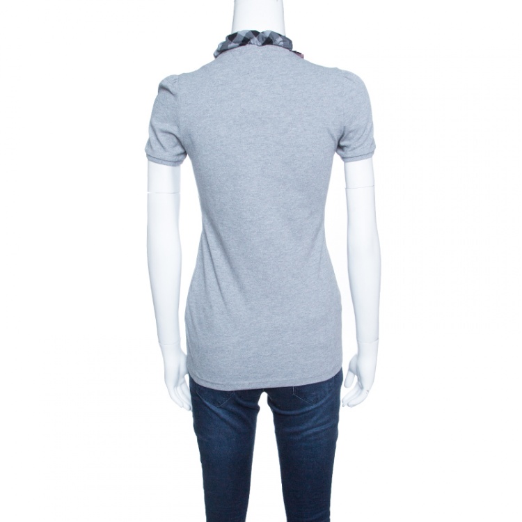مملوكة مسبقًا Burberry Brit Grey Melange Novacheck Collar Polo T-Shirt XS