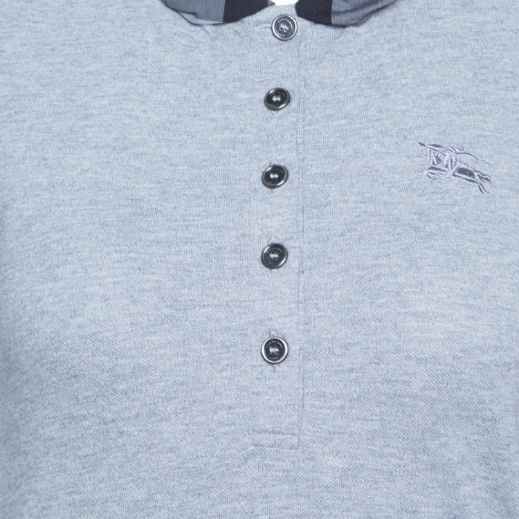 مملوكة مسبقًا Burberry Brit Grey Melange Novacheck Collar Polo T-Shirt XS