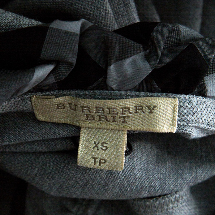 مملوكة مسبقًا Burberry Brit Grey Melange Novacheck Collar Polo T-Shirt XS