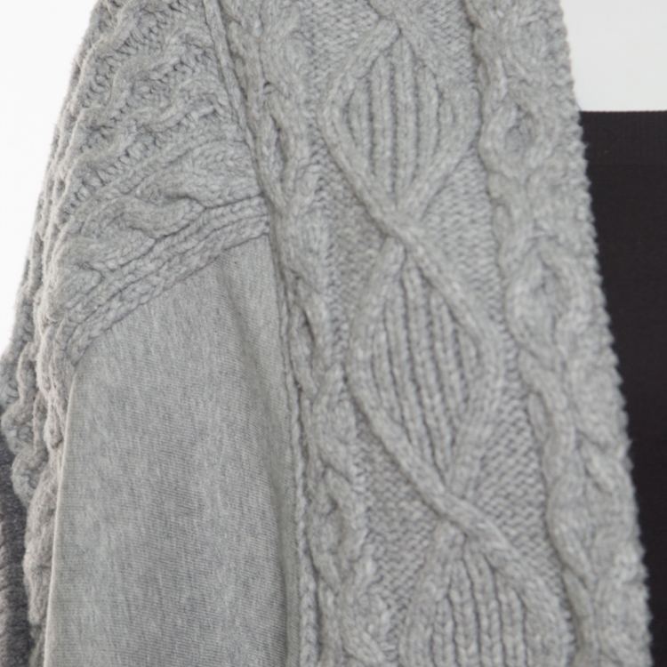 Pre Owned Burberry Grey Melange Cable Knit and Jersey Paneled Poncho ( One Size )