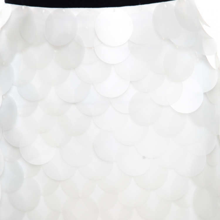 Pre Owned Burberry Prorsum White Opaque Sequin Paillette Embellished Pencil Skirt L