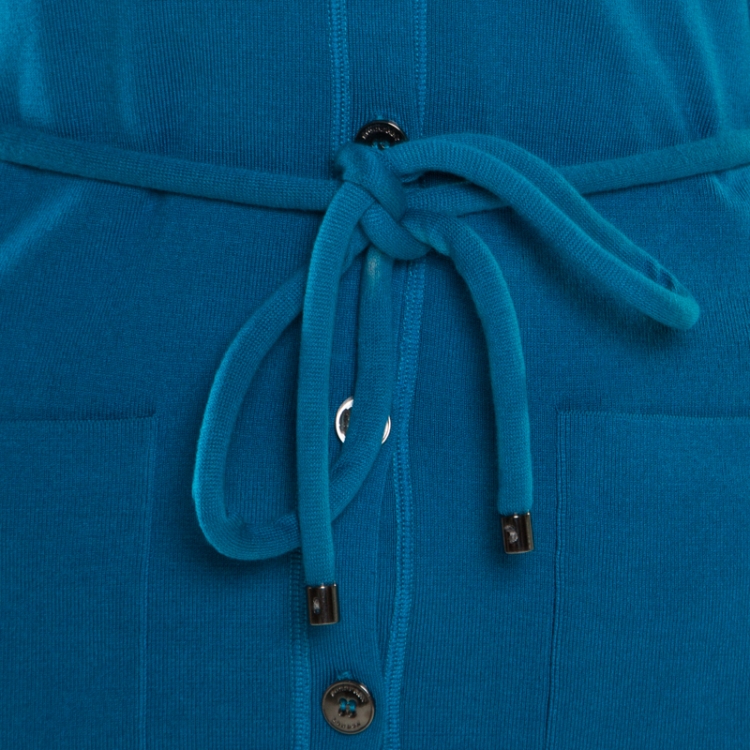 Pre Owned Burberry Kingfisher Blue Silk Belted Button Front Cardigan L
