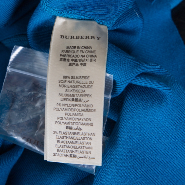 Pre Owned Burberry Kingfisher Blue Silk Belted Button Front Cardigan L