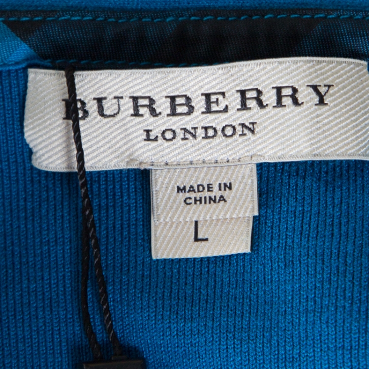 Pre Owned Burberry Kingfisher Blue Silk Belted Button Front Cardigan L
