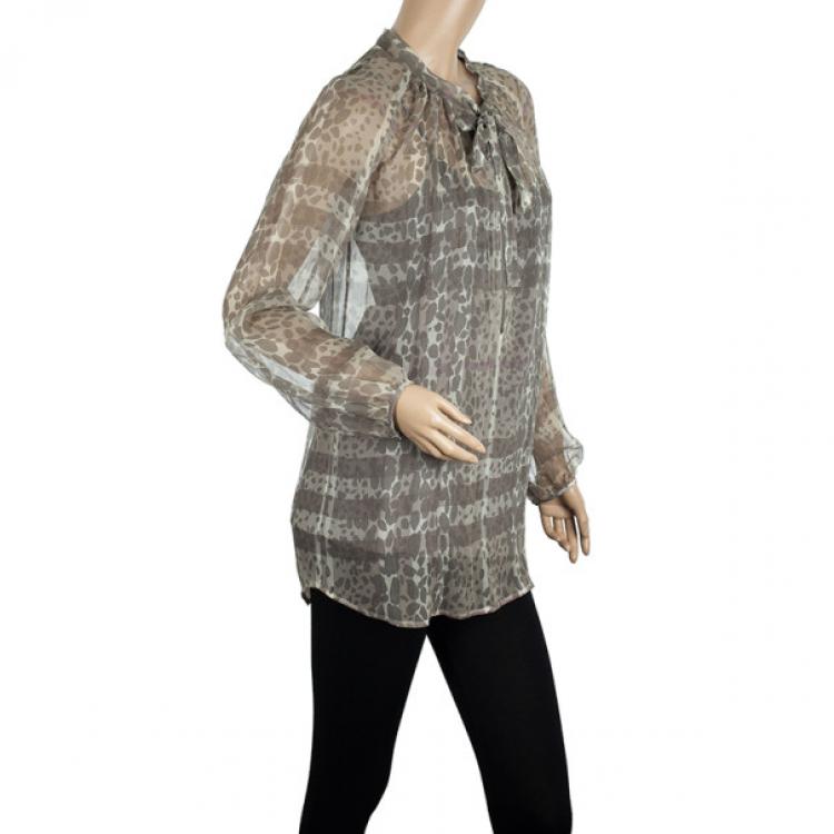 Pre Owned Burberry Printed Chiffon Top XS