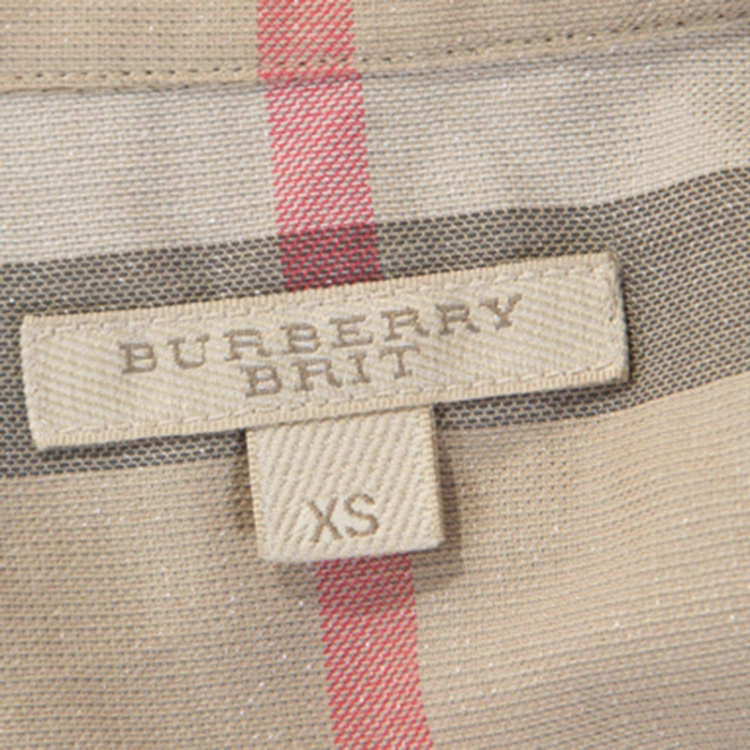 Pre Owned Burberry Brit Beige Novacheck Metallic Knit Half Placket Shirt XS