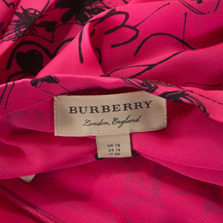 Pre Owned Burberry Pink Doodle Printed Silk Neckar Maxi Skirt L