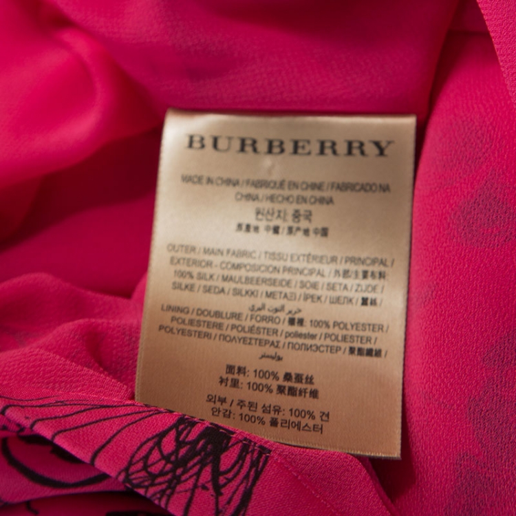 Pre Owned Burberry Pink Doodle Printed Silk Neckar Maxi Skirt L