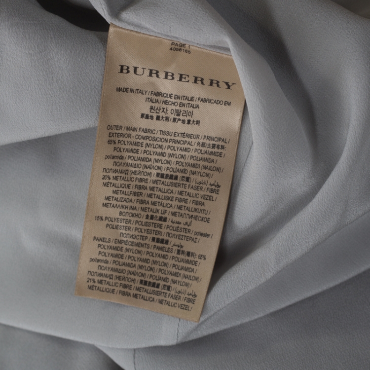 مملوكة مسبقًا Burberry Silver Floral Lace Tulle Paneled Maxi Dress L