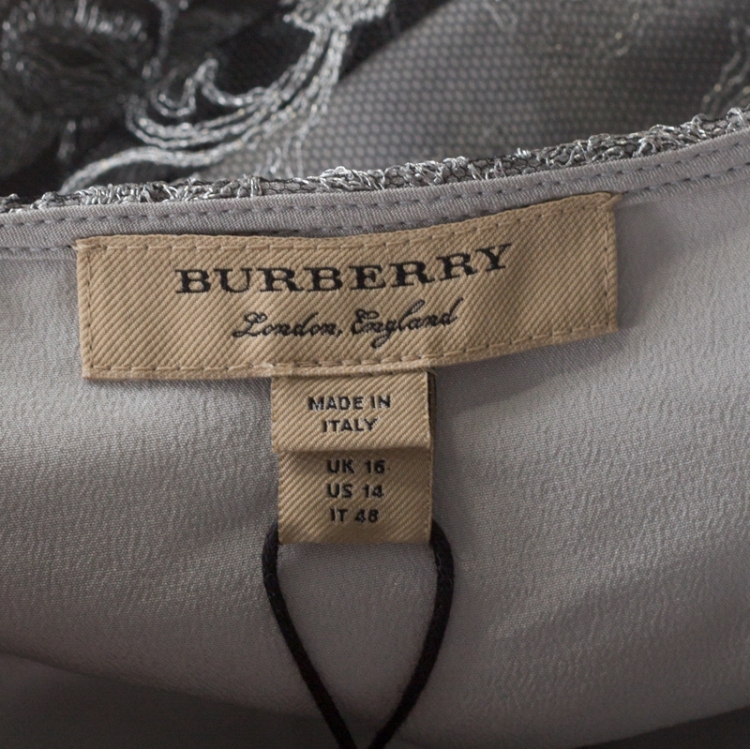 مملوكة مسبقًا Burberry Silver Floral Lace Tulle Paneled Maxi Dress L