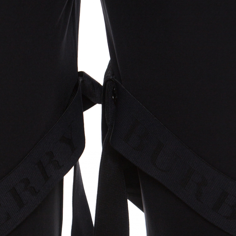 Pre Owned Burberry Black Stretch Jersey Strap Detailed Footed Leggings L