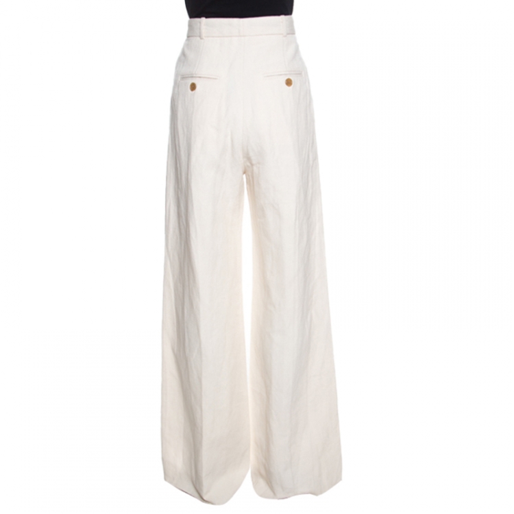 Pre Owned Burberry Off White Linen Cotton Blend Wide Leg Pants M