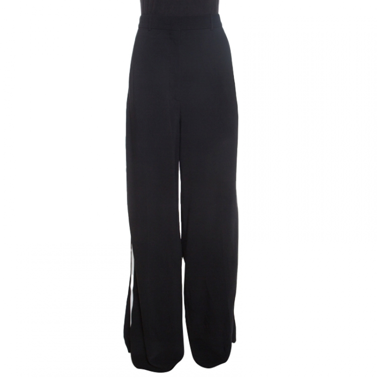 Pre Owned Burberry Monochrome Stretch Crepe Wide Leg High Waist Trousers L