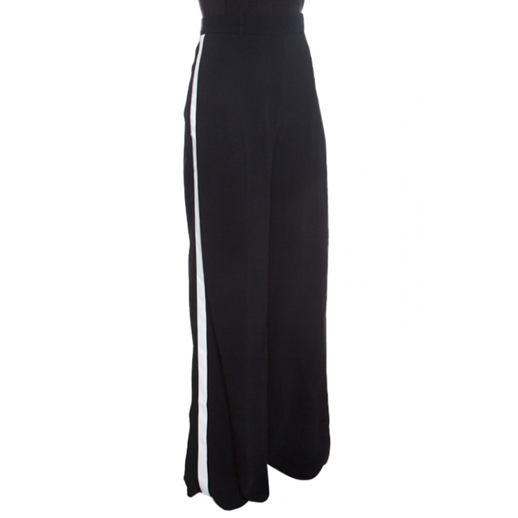Pre Owned Burberry Monochrome Stretch Crepe Wide Leg High Waist Trousers L