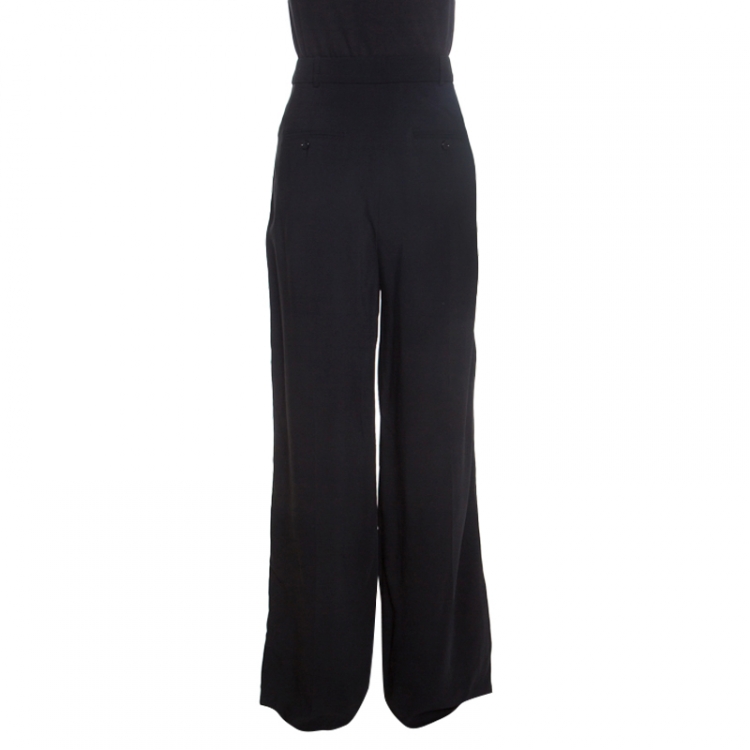 Pre Owned Burberry Monochrome Stretch Crepe Wide Leg High Waist Trousers L