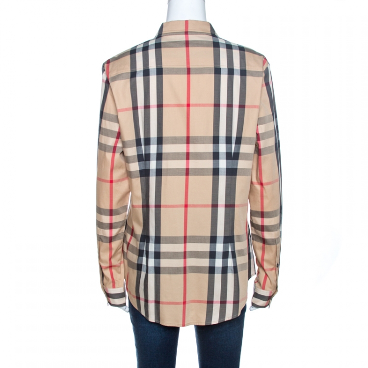 Pre Owned Burberry Brit Beige Nova Check Button Front Shirt XL