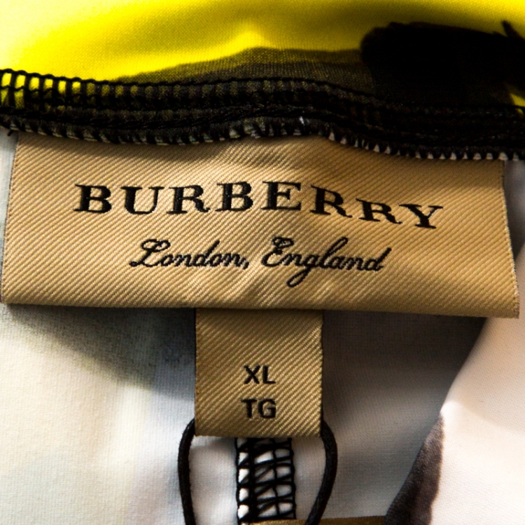 Pre Owned Burberry Yellow Graffiti Logo Print Jersey Stirrup Leggings XL