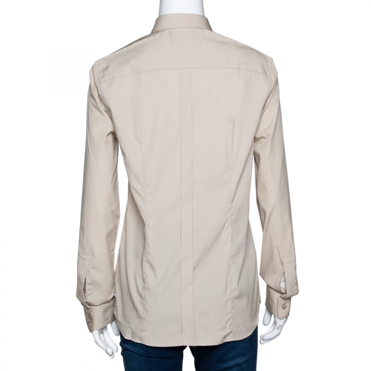 Pre Owned Burberry Stone Stretch Cotton Long Sleeve Shirt M
