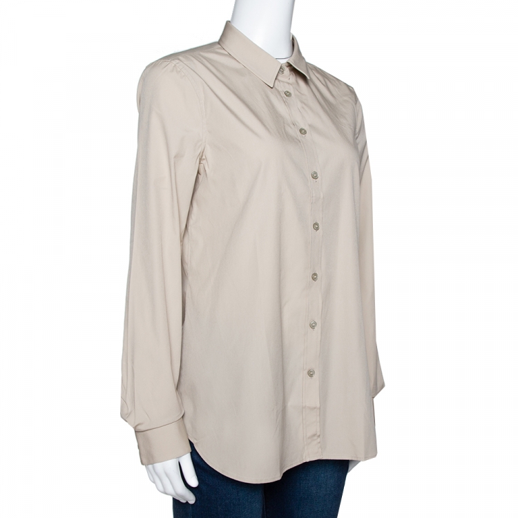 Pre Owned Burberry Stone Stretch Cotton Long Sleeve Shirt M