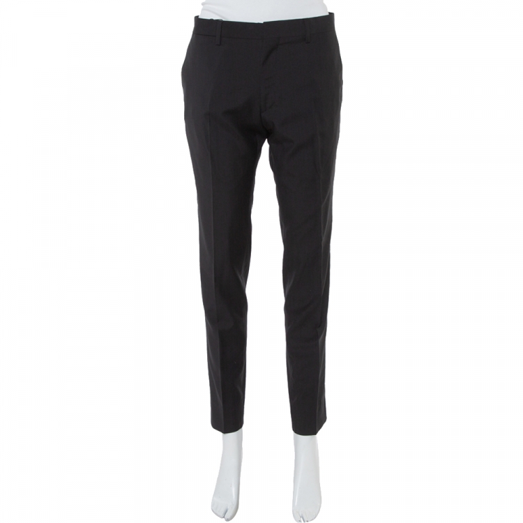 Pre Owned Burberry Black Wool Tailored Pants L
