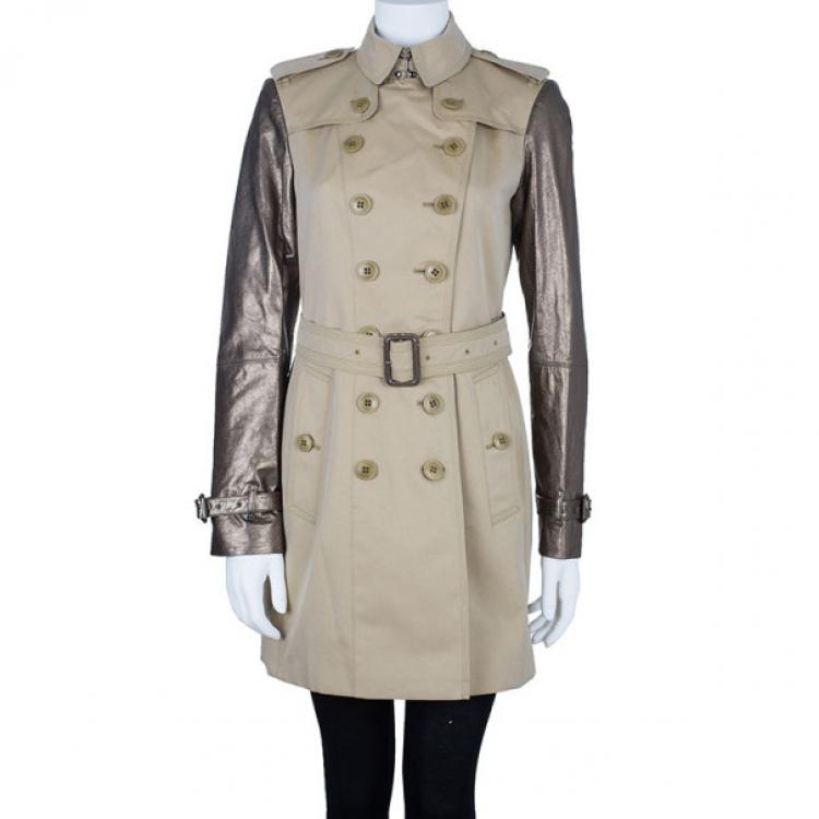 Pre Owned Burberry Taupe Metallic Trench Coat S