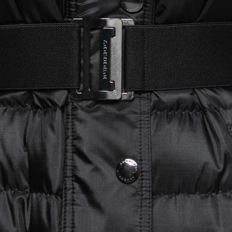 Pre Owned Burberry Black Synthetic Belted Quilted Puffer Jacket XS