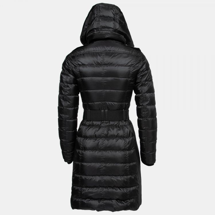 Pre Owned Burberry Black Synthetic Belted Quilted Puffer Jacket XS