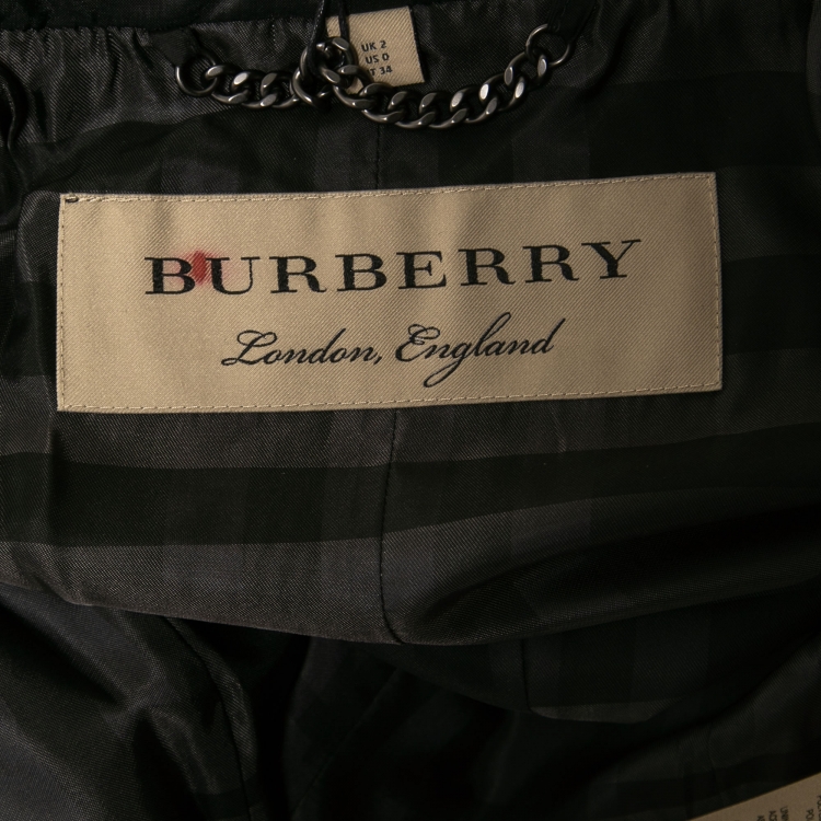 Pre Owned Burberry Black Synthetic Belted Quilted Puffer Jacket XS
