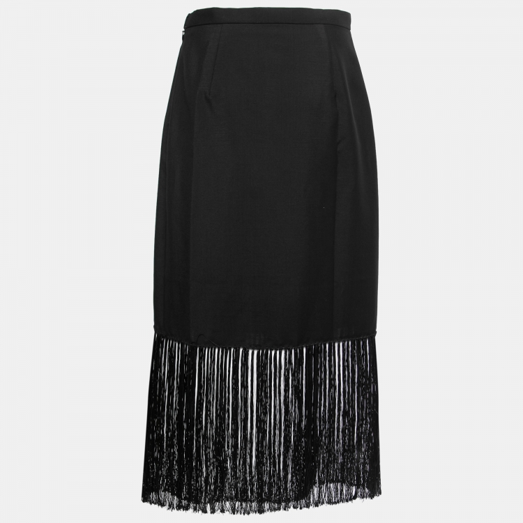 Pre Owned Burberry Black Mohair Wool Fringed Skirt M
