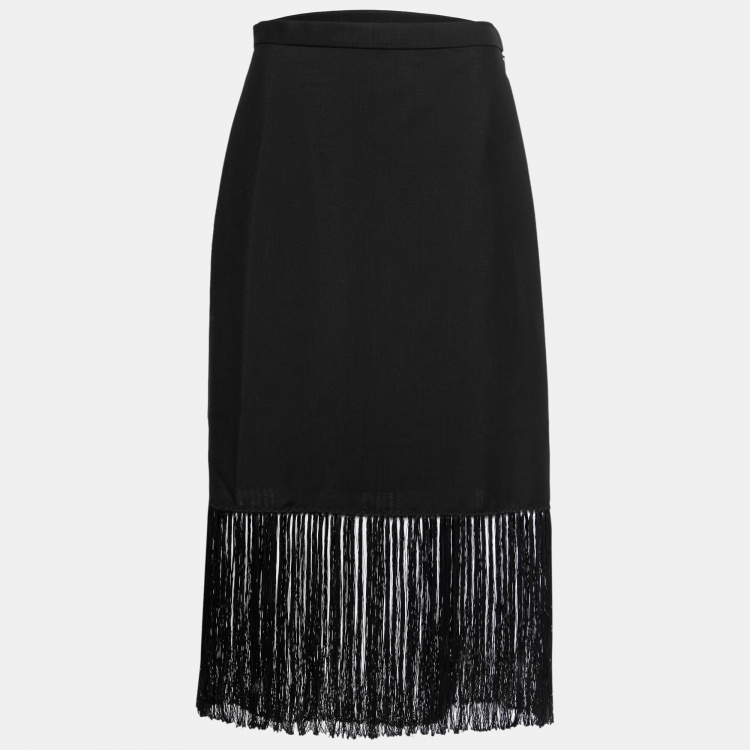 Pre Owned Burberry Black Mohair Wool Fringed Skirt M