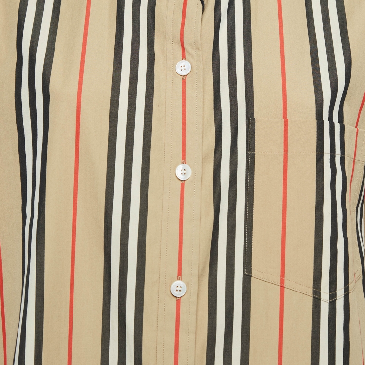 Pre Owned Burberry Beige Striped Cotton Button-Down Shirt L