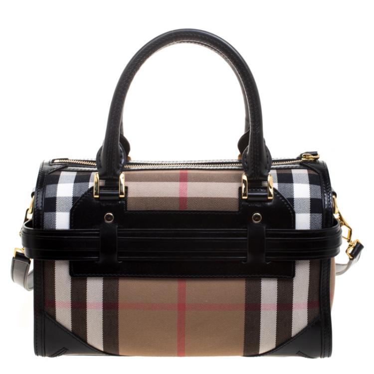 Pre Owned Burberry Black House Check Fabric Bridle Chester Bowling Bag