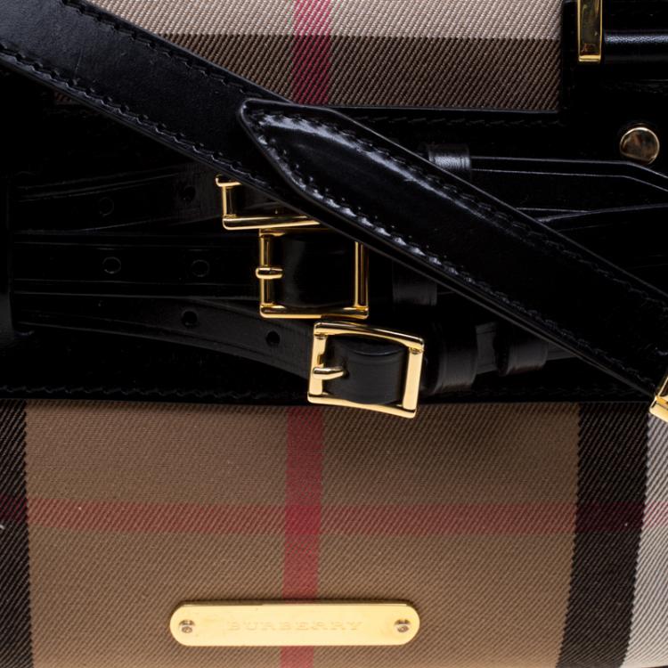 Pre Owned Burberry Black House Check Fabric Bridle Chester Bowling Bag