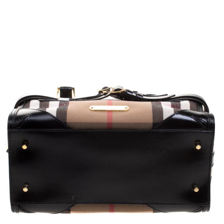 Pre Owned Burberry Black House Check Fabric Bridle Chester Bowling Bag