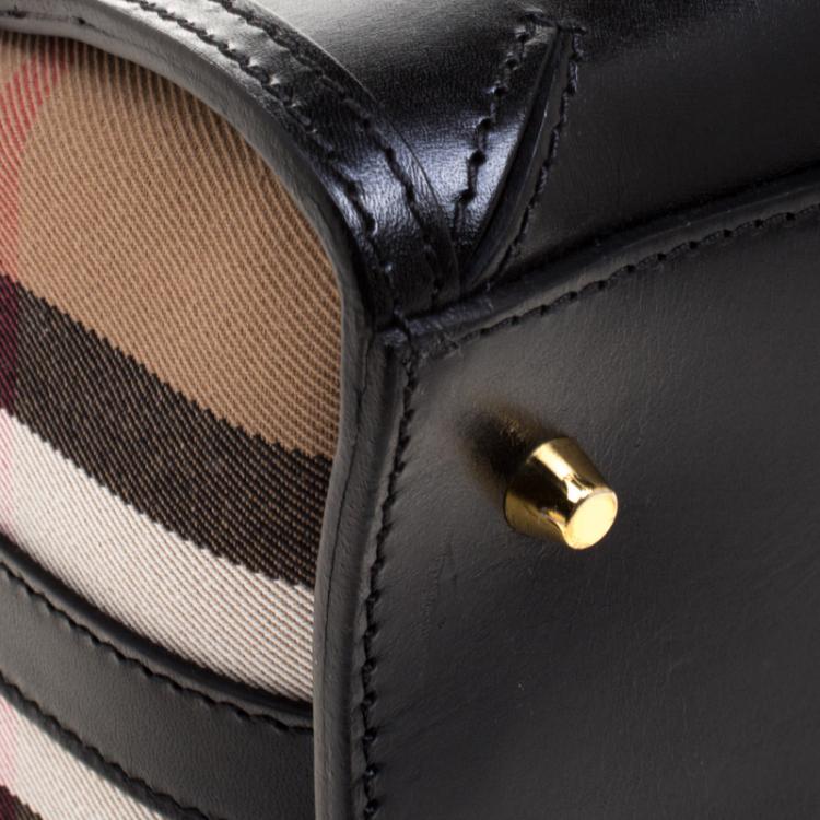 Pre Owned Burberry Black House Check Fabric Bridle Chester Bowling Bag