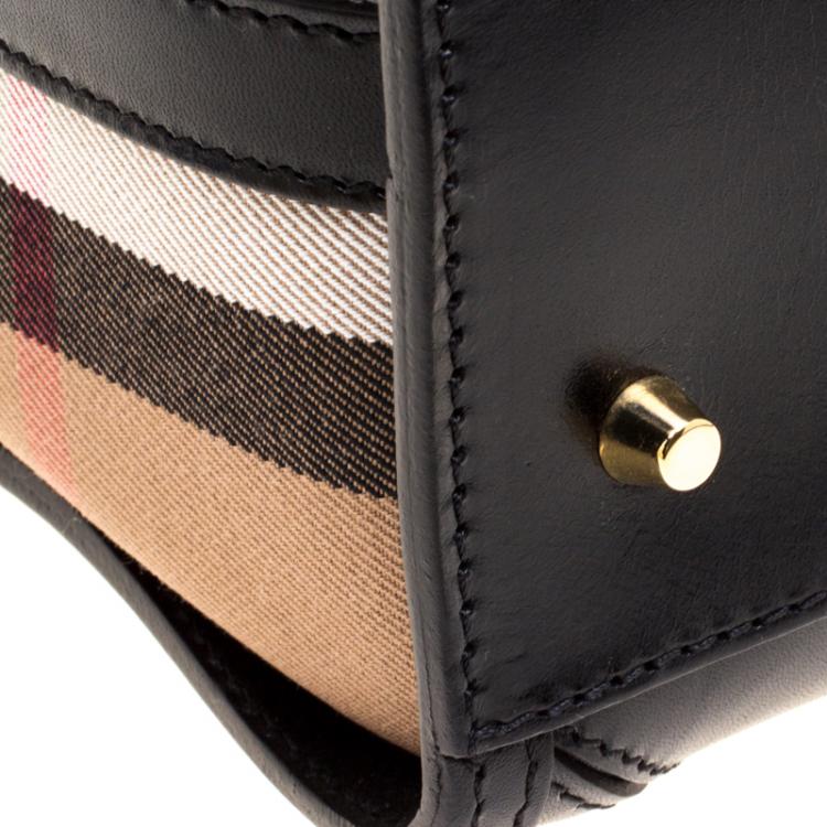 Pre Owned Burberry Black House Check Fabric Bridle Chester Bowling Bag