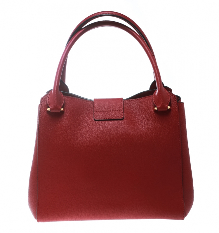 Pre Owned Burberry Red Leather Medium Buckle Top Handle Bag