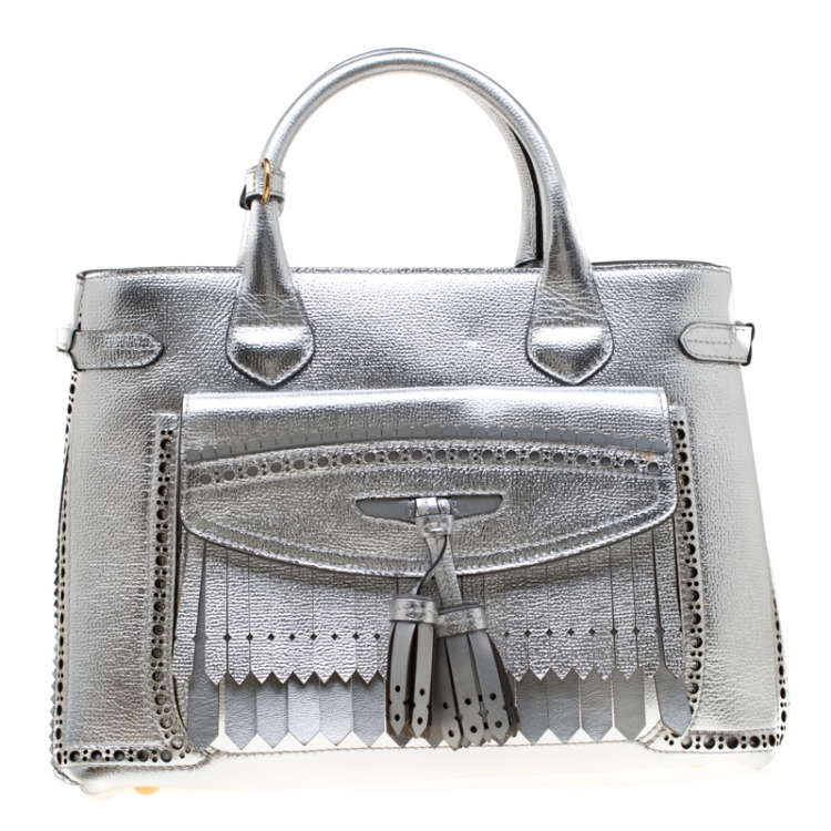 Burberry Silver Leather Brogues Banner Fringe Tote Burberry | The Luxury  Closet
