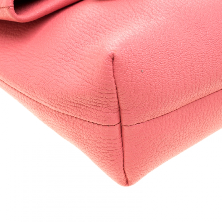 Pre Owned Burberry Coral Pink Leather Pin Clutch