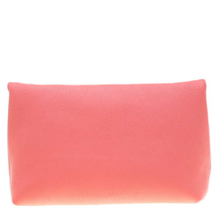 Pre Owned Burberry Coral Pink Leather Pin Clutch
