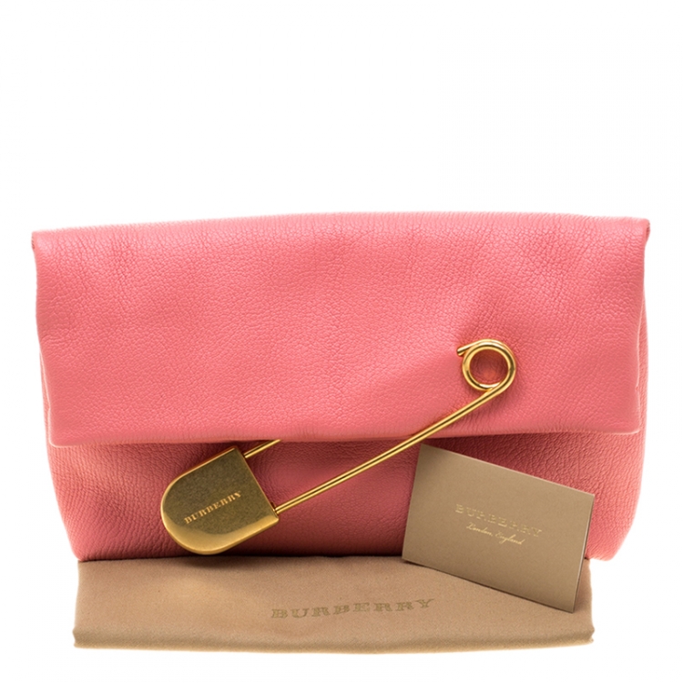 Pre Owned Burberry Coral Pink Leather Pin Clutch