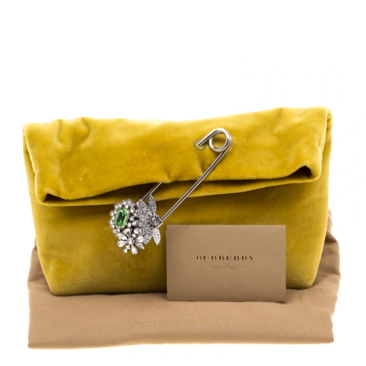 Pre Owned Burberry Mustard Velvet Crystal Embellished Pin Clutch