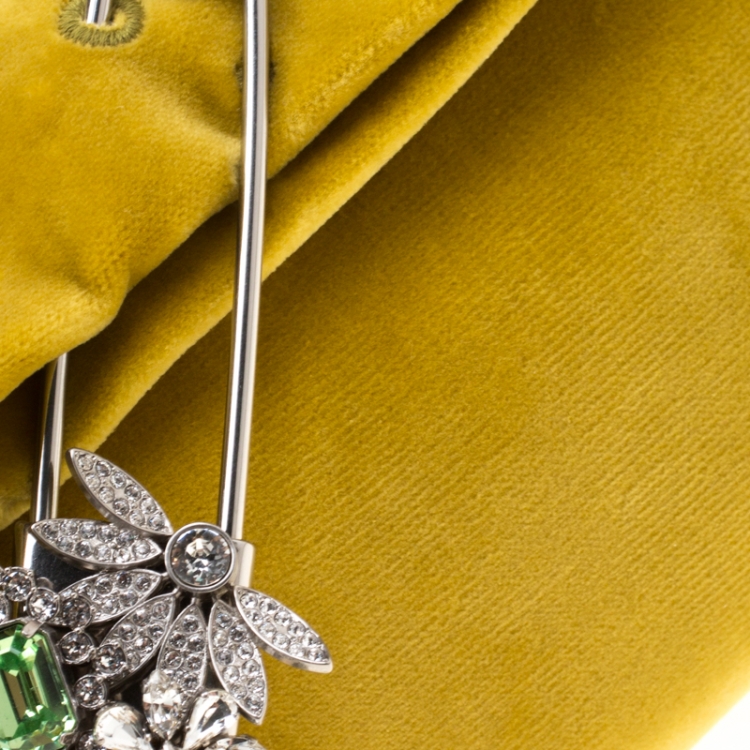 Pre Owned Burberry Mustard Velvet Crystal Embellished Pin Clutch