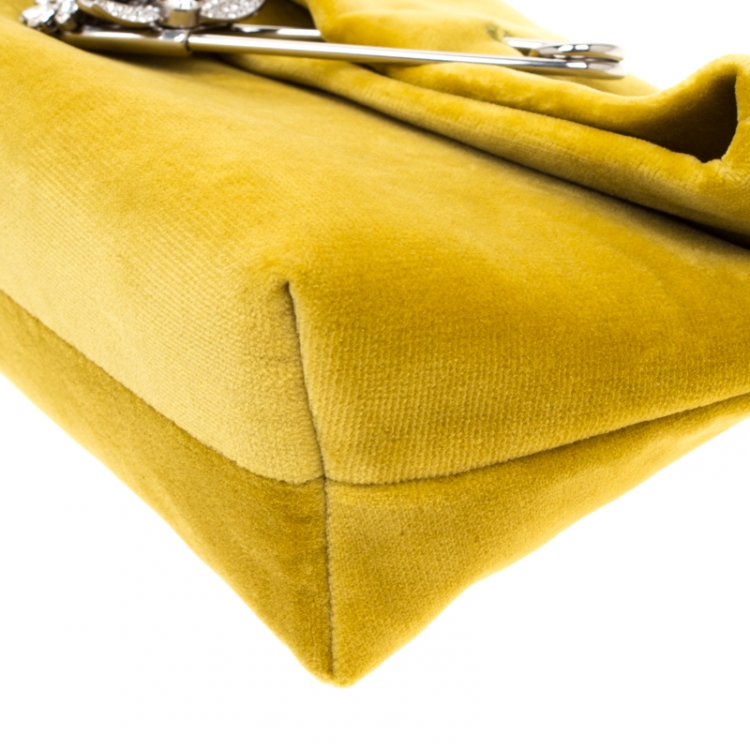 Pre Owned Burberry Mustard Velvet Crystal Embellished Pin Clutch