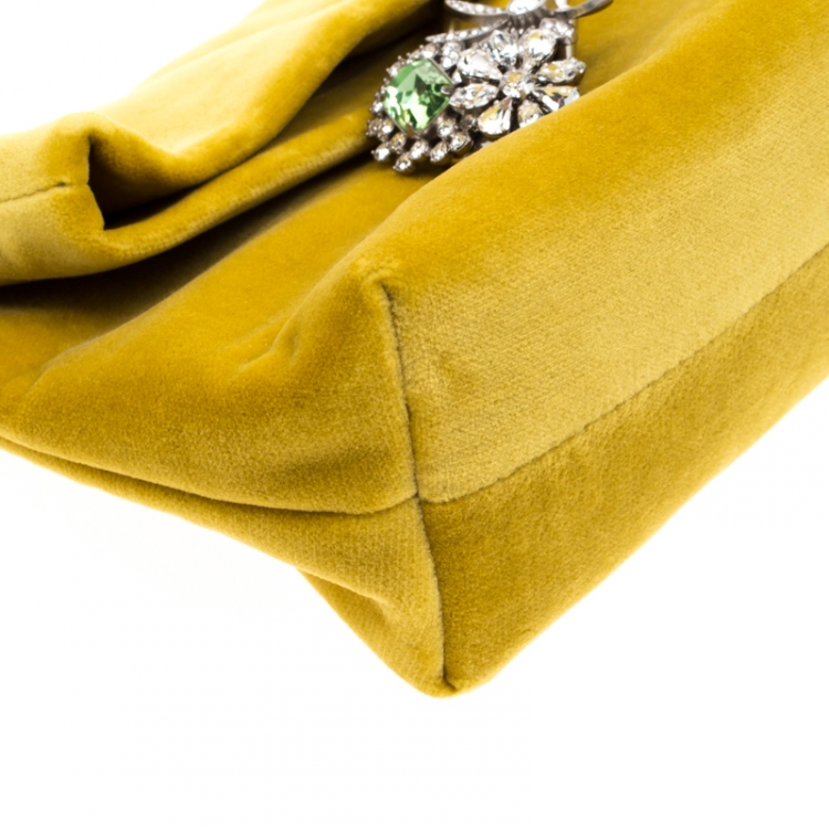 Pre Owned Burberry Mustard Velvet Crystal Embellished Pin Clutch