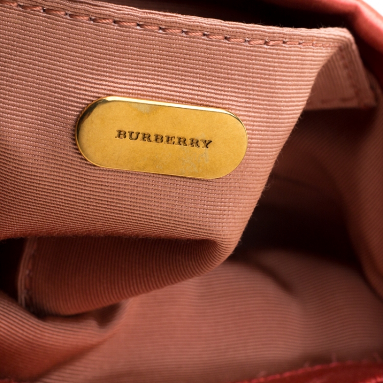 Pre Owned Burberry Peach Satin Crystal Embellished Pin Clutch