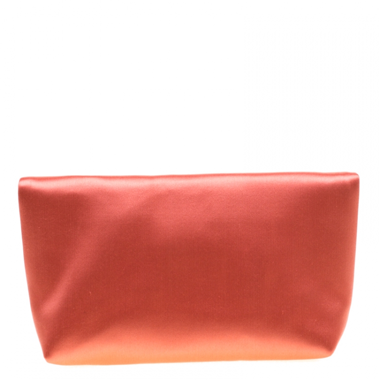 Pre Owned Burberry Peach Satin Crystal Embellished Pin Clutch