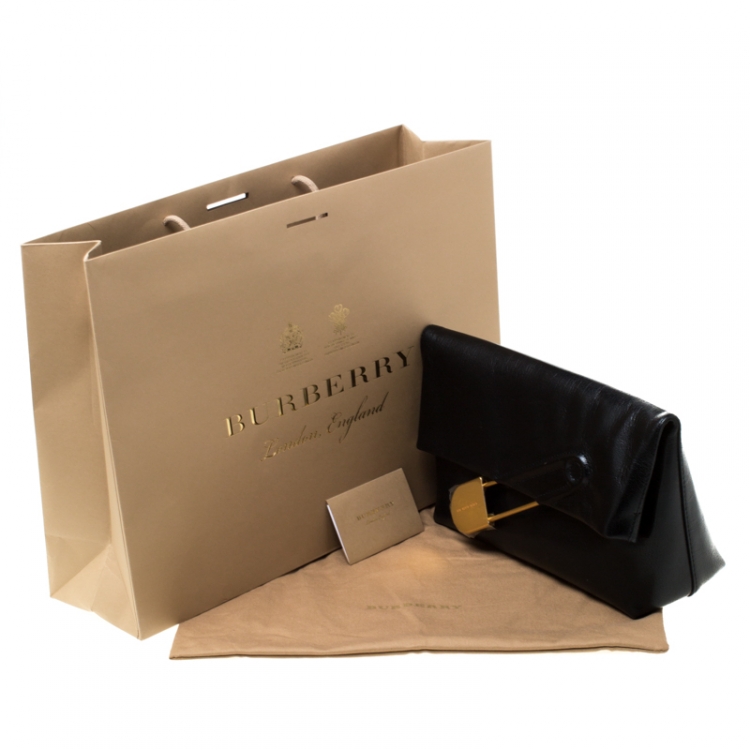 Pre Owned Burberry Black Leather Pin Clutch